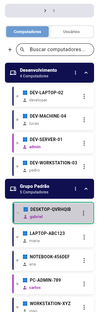 Print da árvore de grupos no painel lateral (similar ao print de referência).